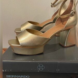 Bernardo Metallic Gold Leather Platform Heels bought at Neiman Marcus
